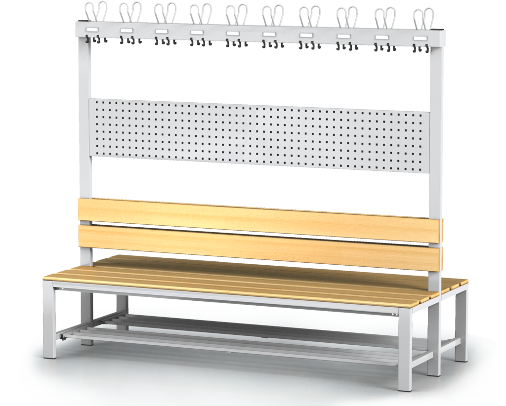 Oboustranná lavice s opěradlem a věšáky, bukové latě - se sklopným roštem 1800 x 2000 x 830